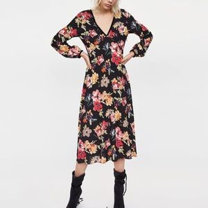 Zara floral midi dress with velvet binding
